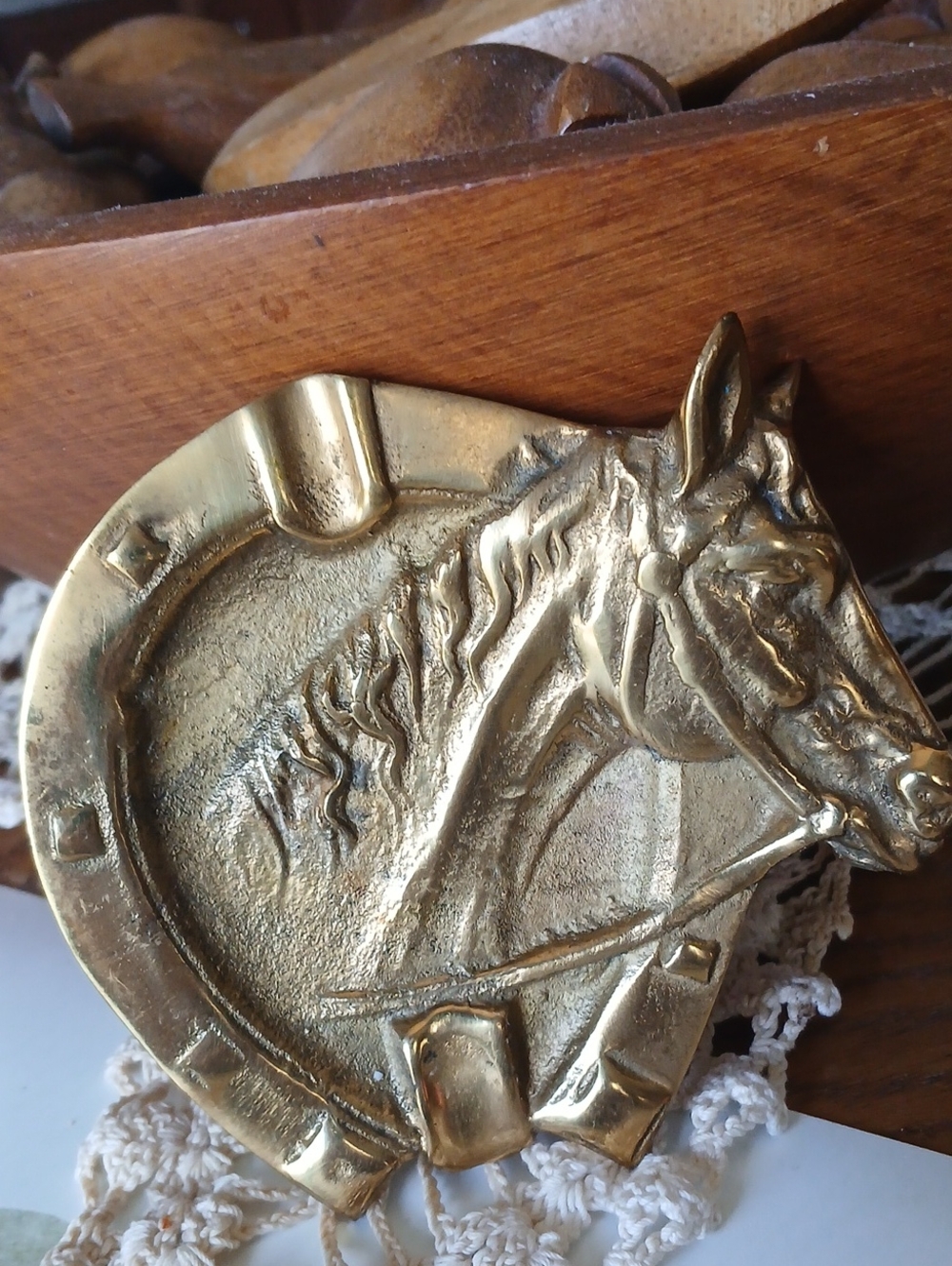 Brass Horse Head & Horseshoe Ashtray - Vintage Style